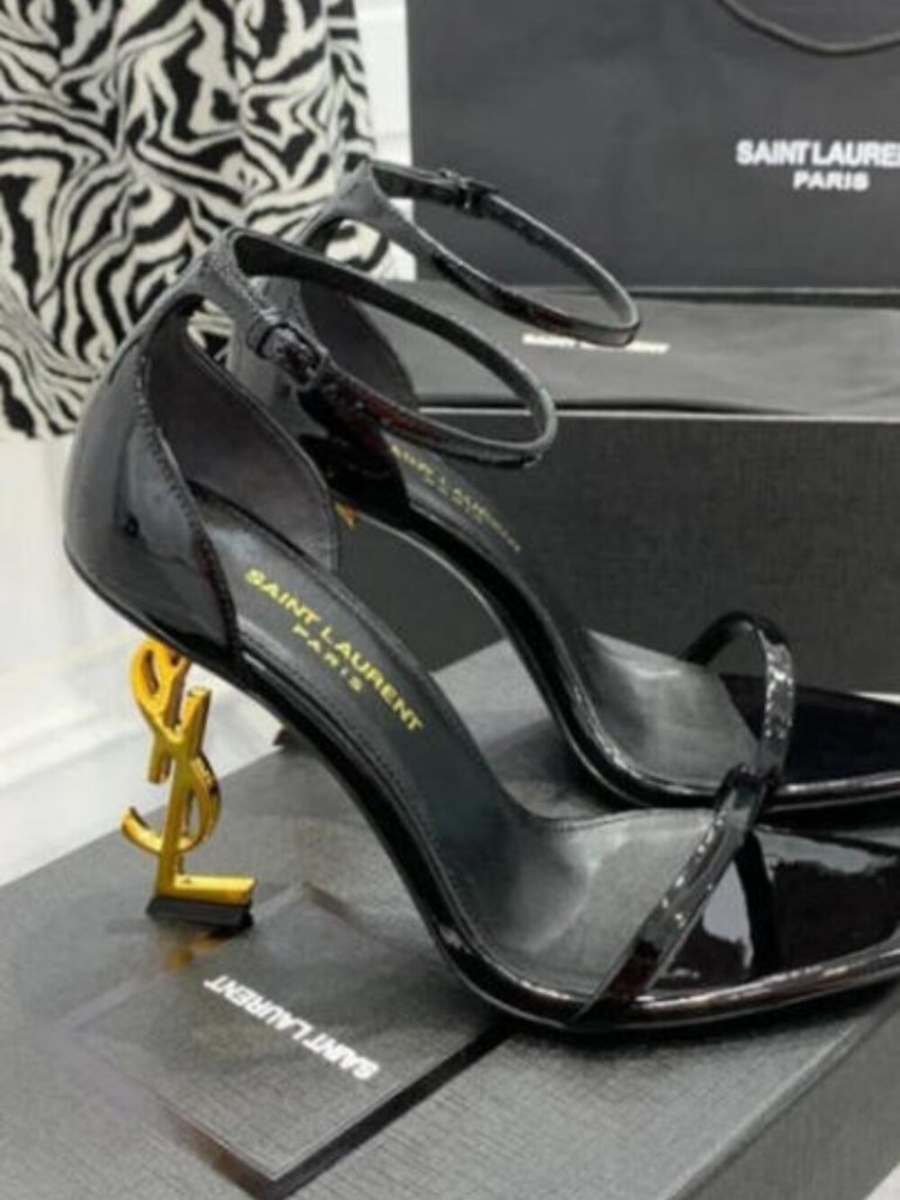 Saint Laurent Black & Gold Women's Heels - Size 38, With Original Box - Picture 2 of 5
